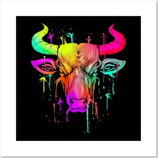 Bull Riding Head Rodeo Rider Cowboy Multicolored Posters and Art